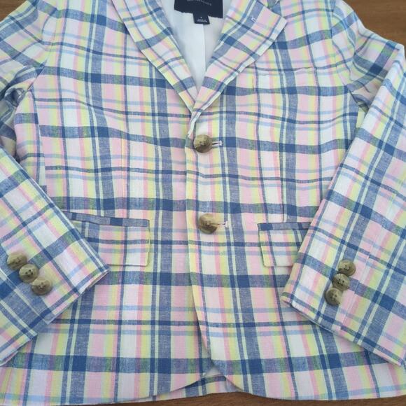 Janie and Jack Boys Plaid Linen Blazer size 5 NEW NO TAGS Blue/pink/yellow - Picture 3 of 6